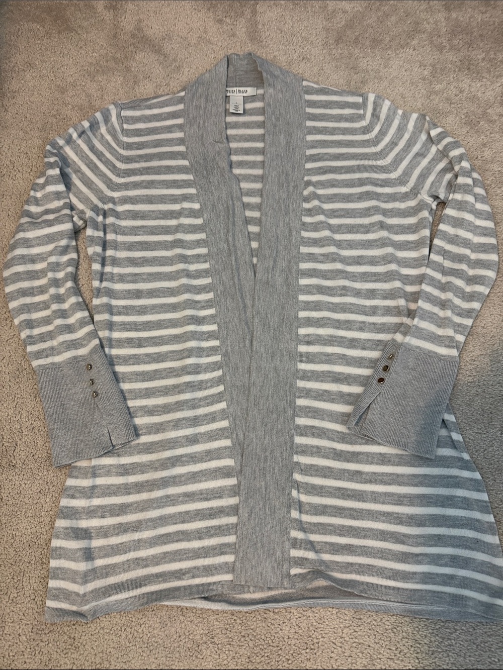 WHBM L gray & white striped cardigan